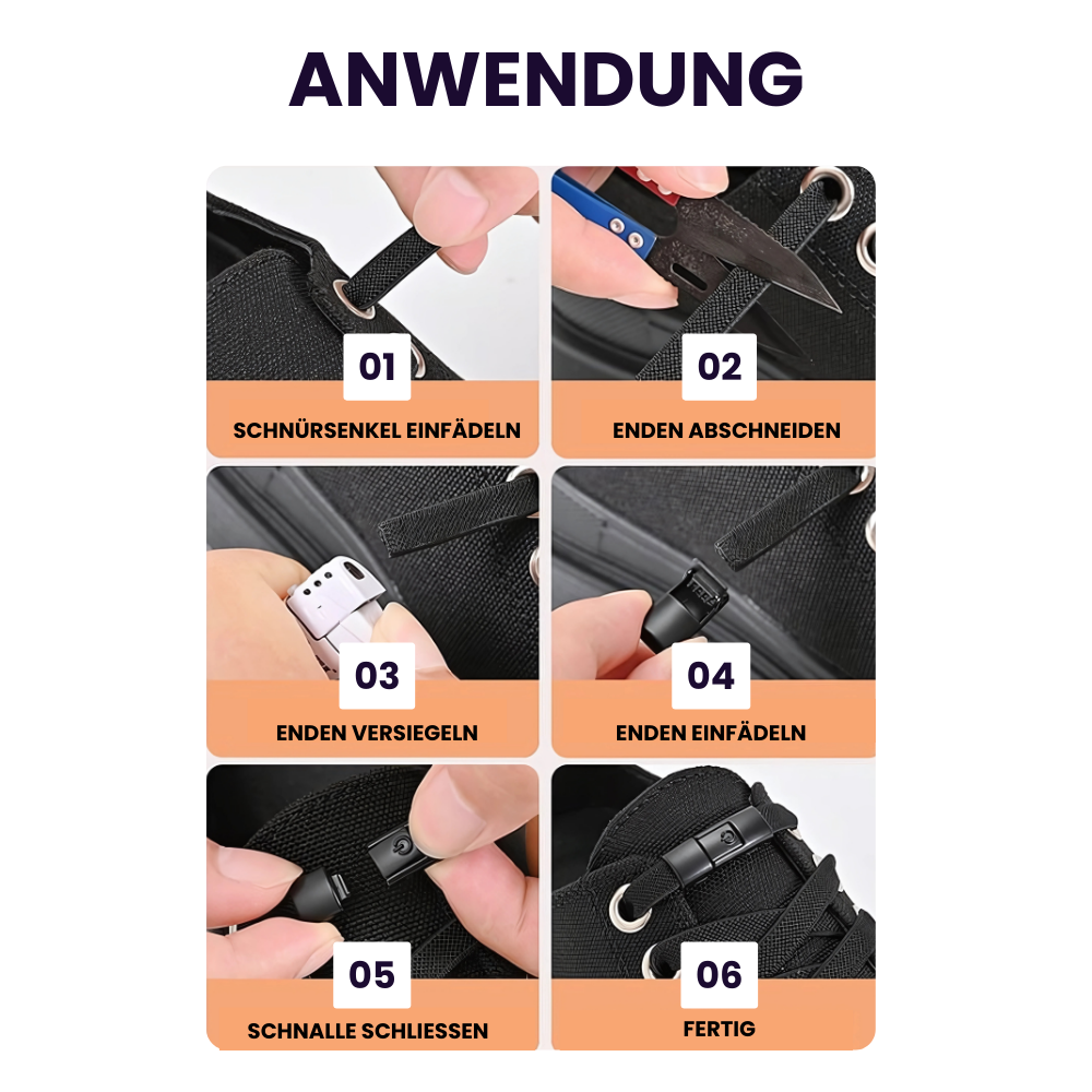 Elastische Schnürsenkel mit Schnellverschluss - Nie wieder binden, einfach klicken!
